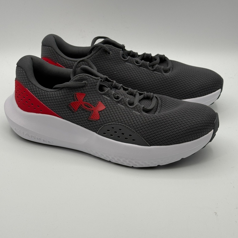 Under Armour Charged Surge 4 Shoes Mens Size 8.5 Grey Red Running 3027000-107